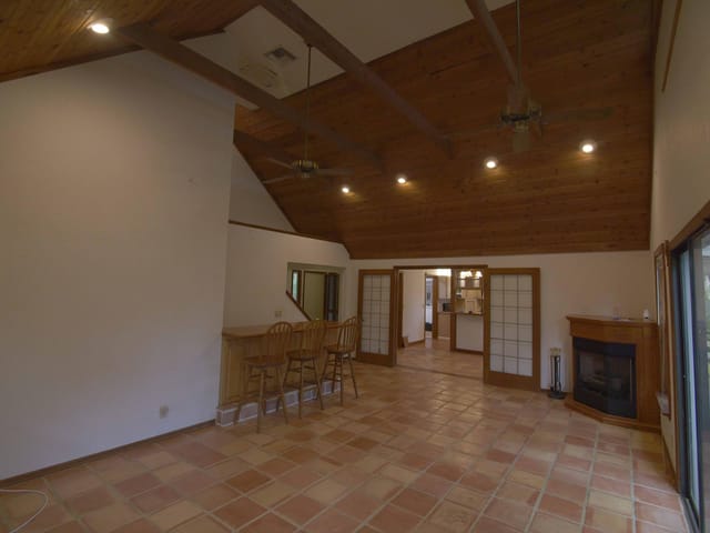 Great Room French doors & Fireplace