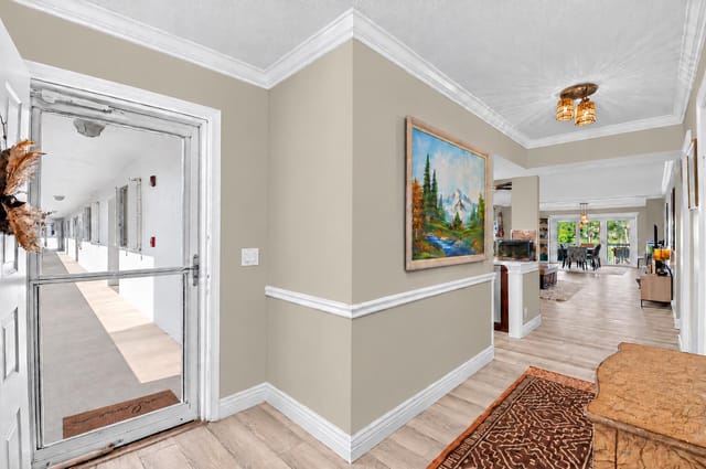 Subdued greige walls refresh the interio
